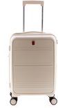 Witte koffer met horizontale ribbels en een decoratieve rand aan de onderkant.