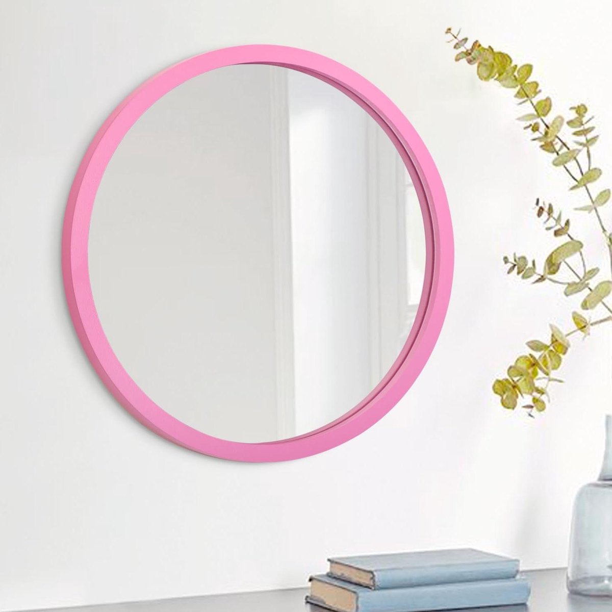 - Ronde wandspiegel voor badkamer en woonkamer - Houten frame - Wandgemonteerd met diameter van 50 cm