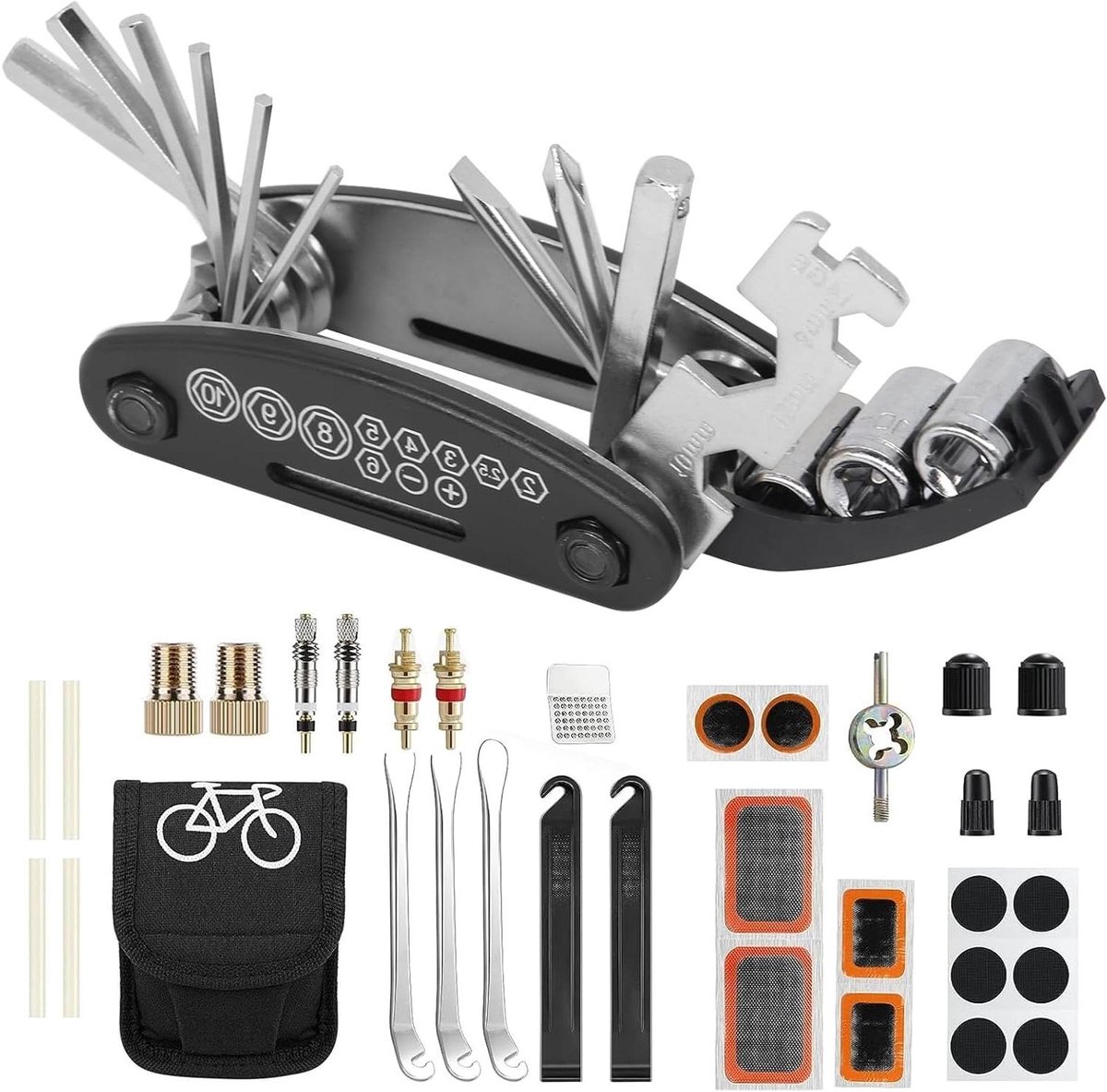 Allecto Premium - Fietsreparatieset met 16-in-1 multitool en accessoires voor onderweg - Fietsgereedschap reparatieset met handige tools