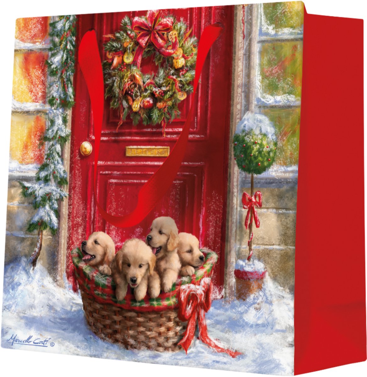 PAW Cadeautas 17x17x6 cm - Basket with puppies - Square