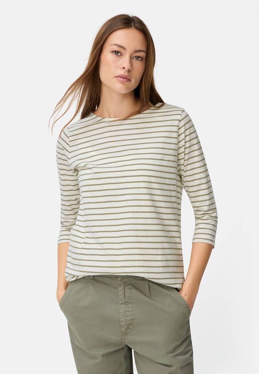 camel active T-shirt met 3/4-mouwen en zijsplitten - Maat womenswear-S - Licht kaki