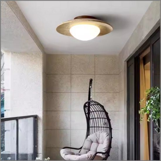 Ronde Travertijn Plafondlamp - Moderne Houten Lamp voor Eetkamer HL1297