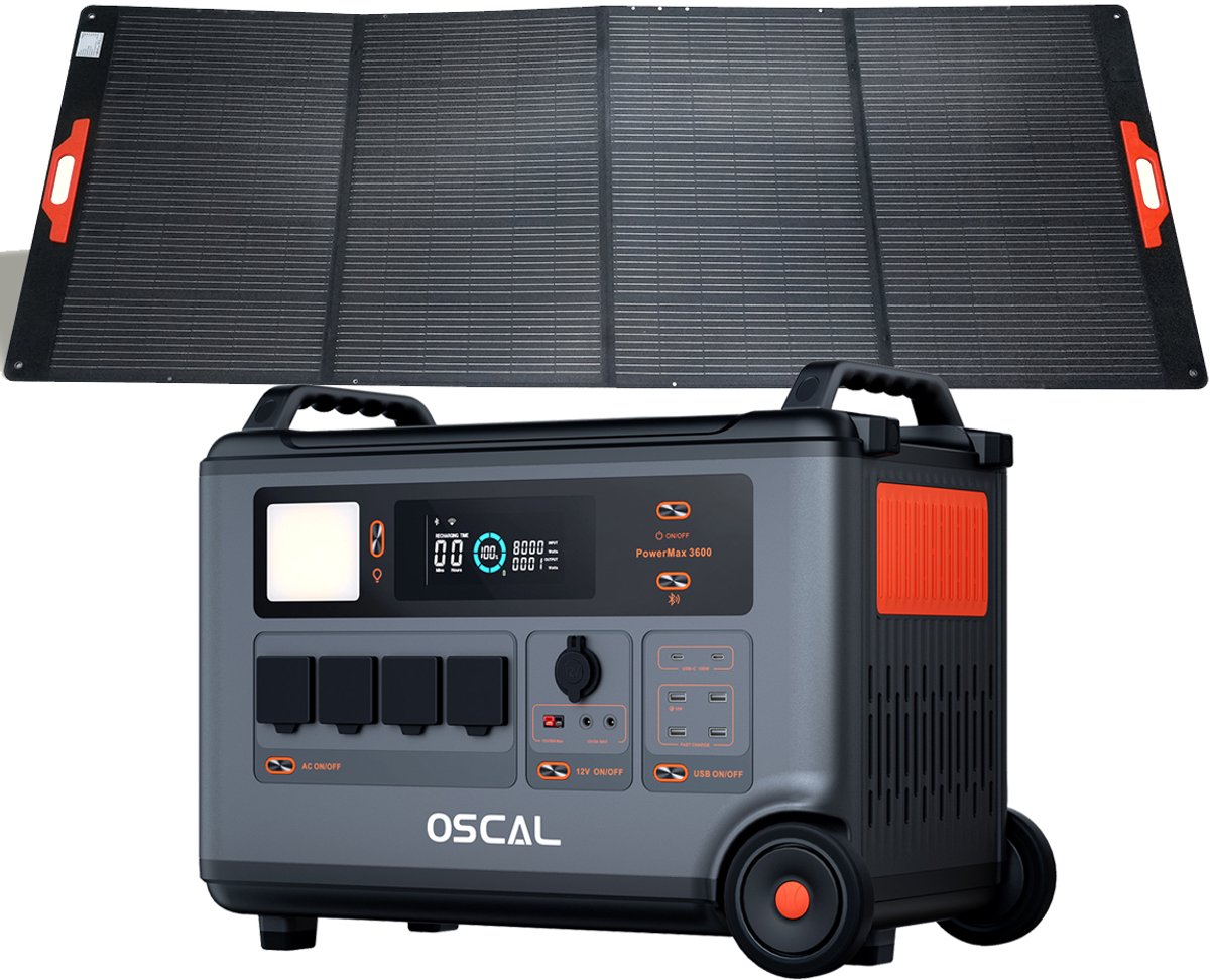 OSCAL PowerMax 6000 - Draagbaar Energiestation - 3600Wh (6000Wh) + PM400 Plus Zonnepaneel