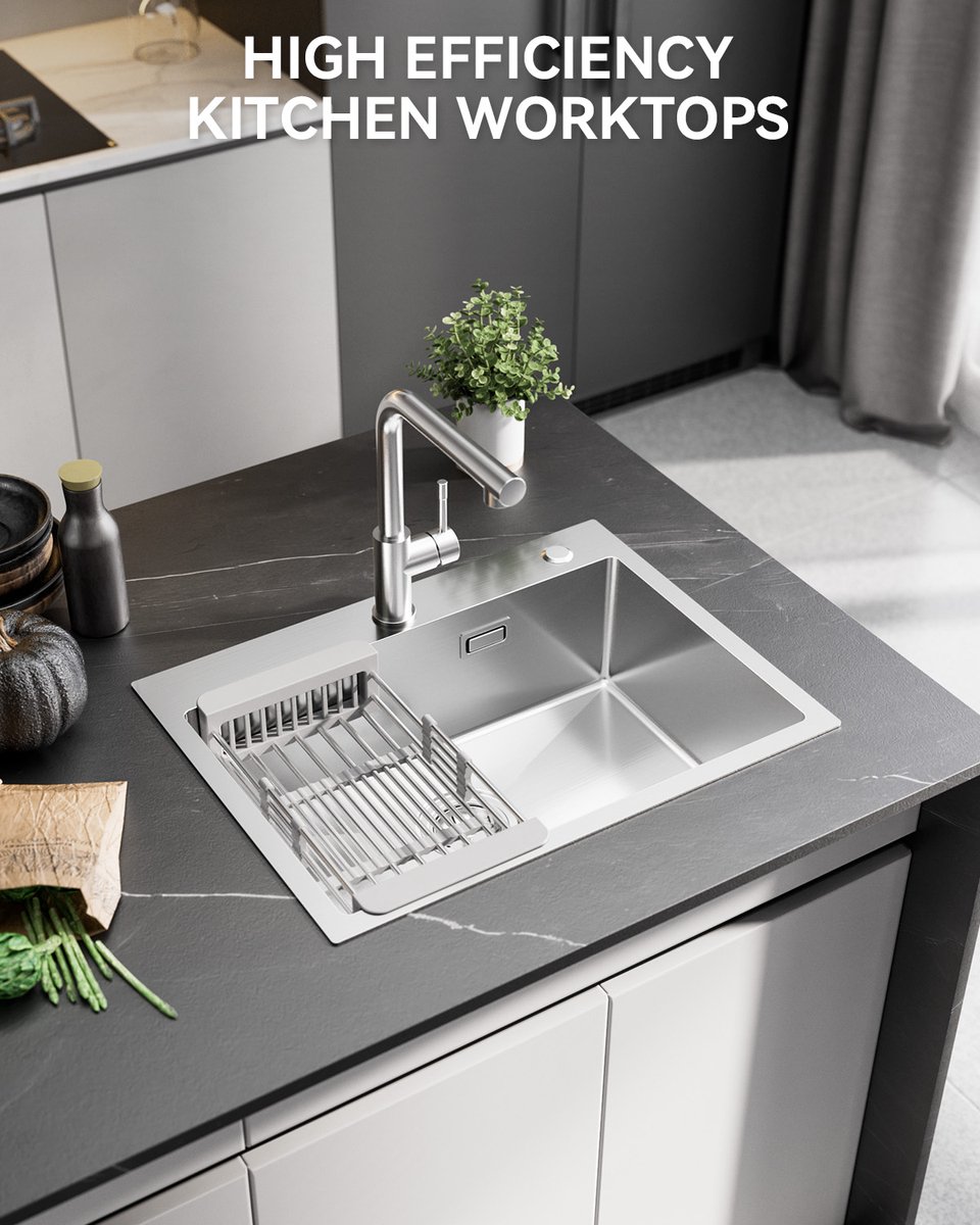 SOFETIY MAX Spoelbak voor keuken 60 x 45 cm - Spoelbak Keuken RVS Geborstelde Wasbak - Spoelbak met Afvoerzeefjemet en Afvoermand