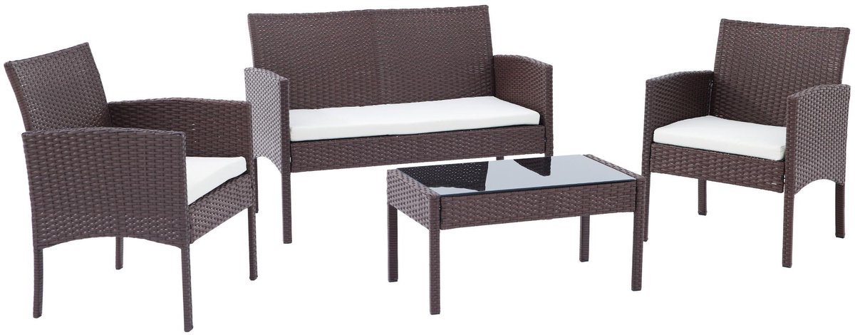 CLP Ramunda Loungeset - tuinmeubels - tuin - wicker - weerbestendig - met tafel - bank - bruin