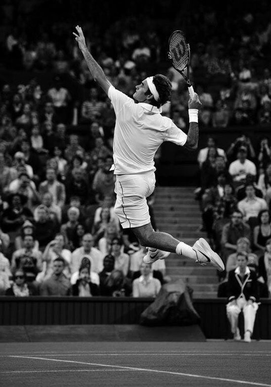 Affiche Roger Federer - Posters de Tennis - Photographie - Zwart et Wit - Sport - Décoration murale murale Salon - Papier 180 grammes - XS6750WV - Format 30 x 40 cm