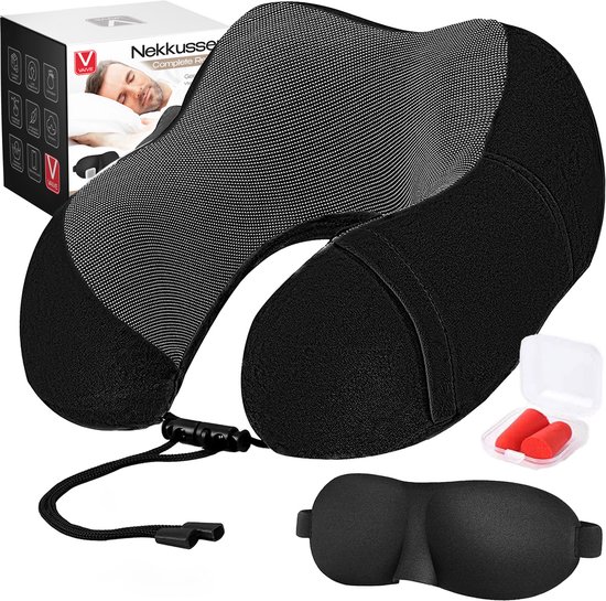 VAIVE Comfort Nekkussen Vliegtuig & Auto - Optimaal Support - Memory Foam - Reiskussen - Plus Slaapmasker & Oordopjes