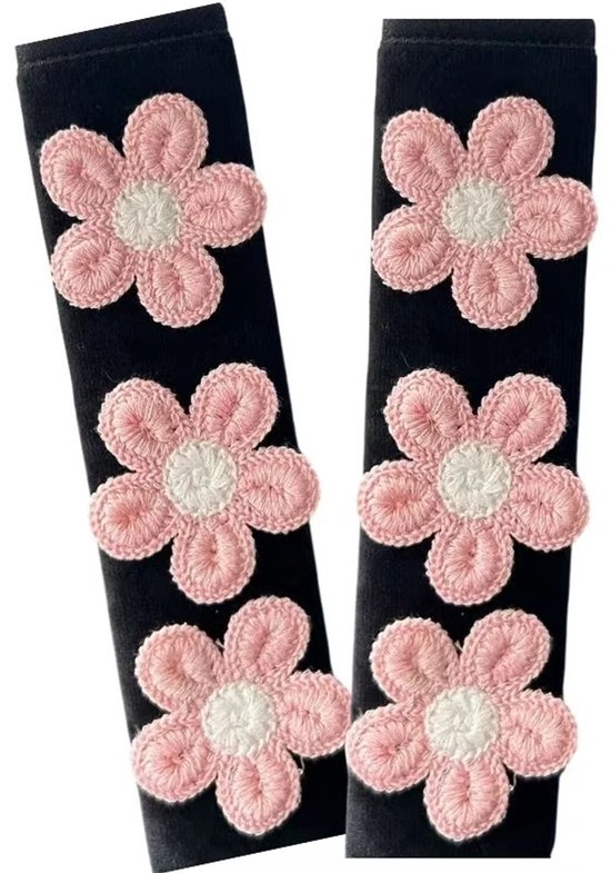 Gordelbeschermer - Set van 2 Gordelhoezen - Madeliefjes Roze - Gordelkussen - Kasey Products van Merkloos — afbeelding 2