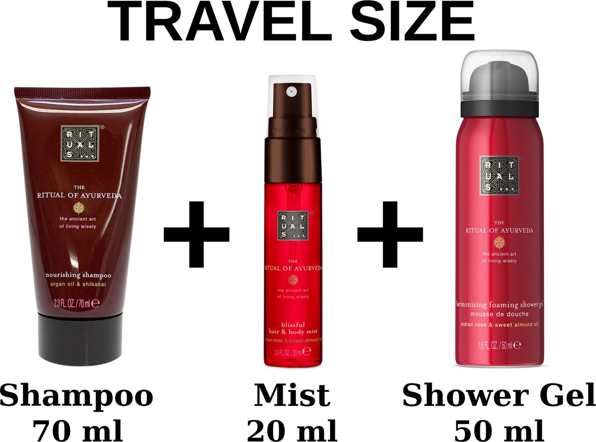 Rituals - Ayurveda - Combi Set - Travel Size - Shampoo 70 ml + Shower Gel 50 ml + HairBody Mist 20 ml + Gift bag - Douchegel - Doucheschuim