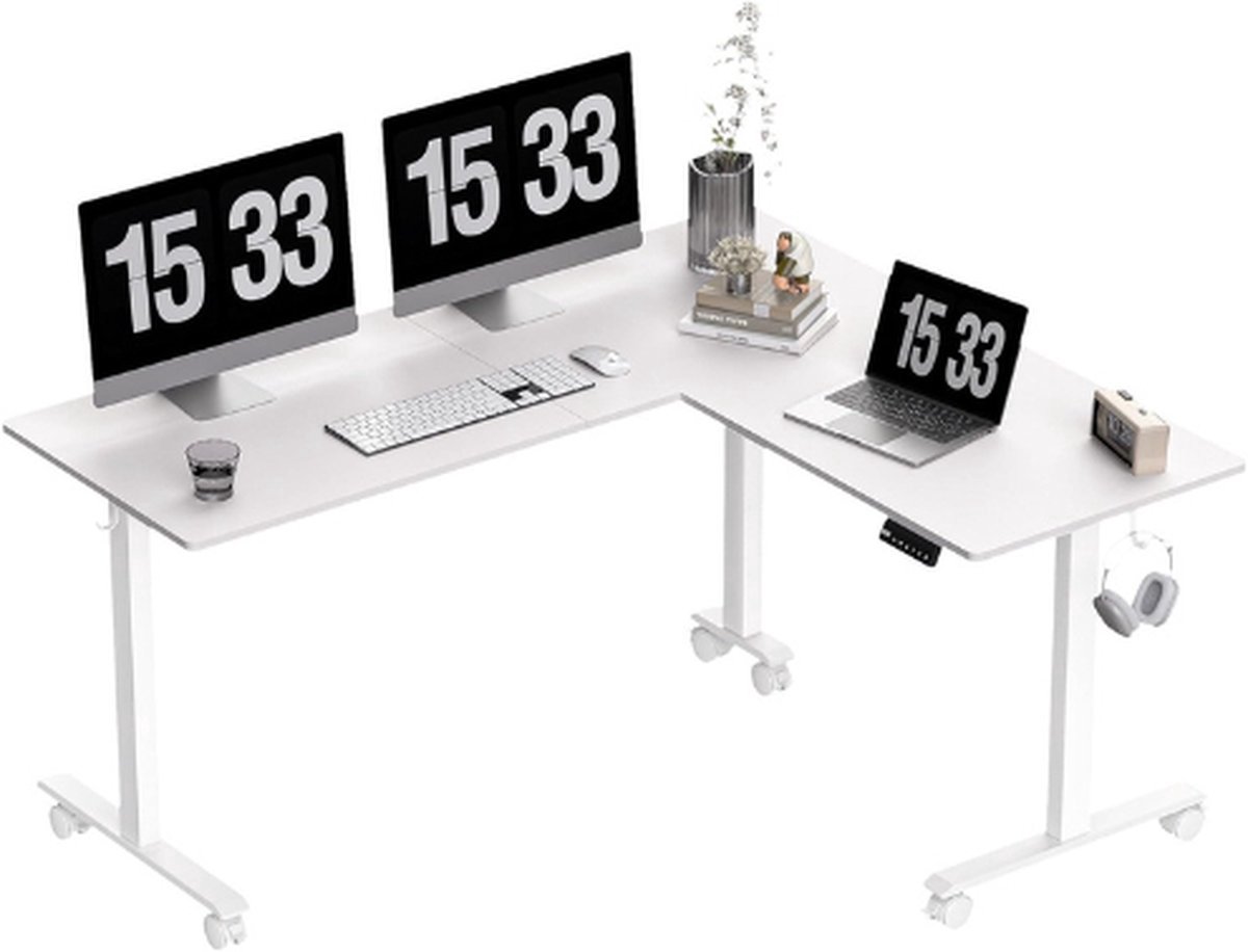 Thuys – L – Vormig Sta Hoekbureau – 160 x 140cm In Hoogte Verstelbaar – Antibotsingssysteem Zit – Sta – Bureau Thuis Kantoor