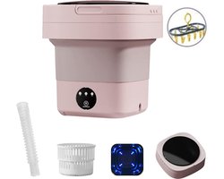 Mini Waschmaschine 8L – Mit Trockenständer & Schleuderkorb – Faltbar & Energiesparend – Für Zuhause & Camping – Hellrosa