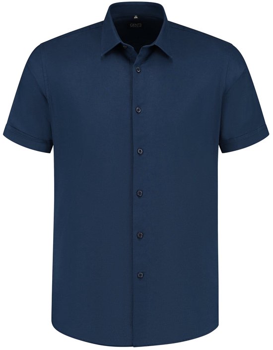 Gents - Korte mouw linnen katoen blauw - Katoen - Blauw - Maat 3XL