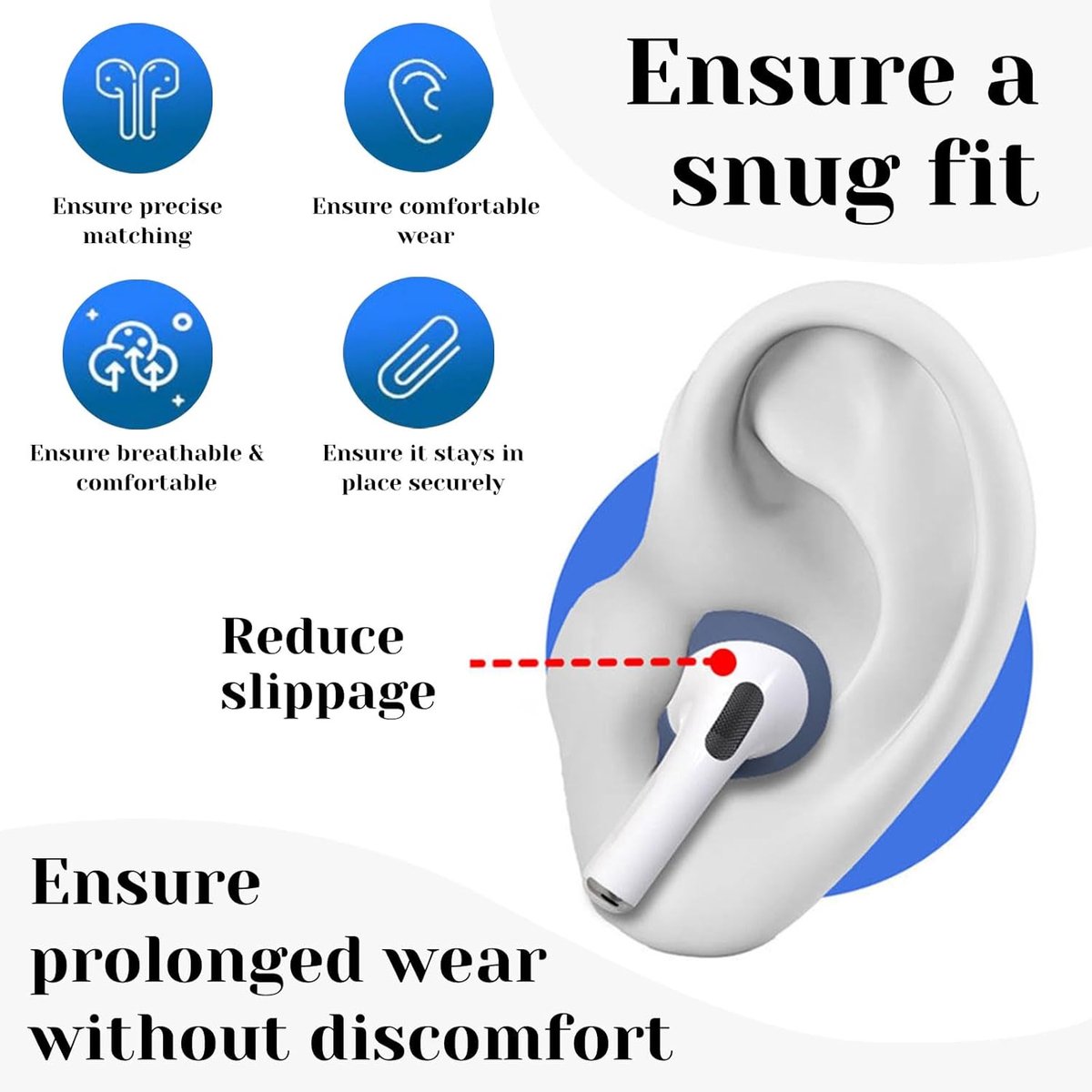 Oordopjes voor AirPods 4 voor geluidsreductie, siliconen oordopjes voor Airpods 3 en 4 met draagbare hoes (transparant zwart, M