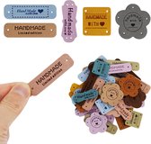 Étiquettes en cuir faites main, 50 pièces, étiquettes nominatives en similicuir, étiquettes crochetées, étiquettes Craft en cuir avec trous, pendentifs en cuir PU pour décoration et projets créatifs.