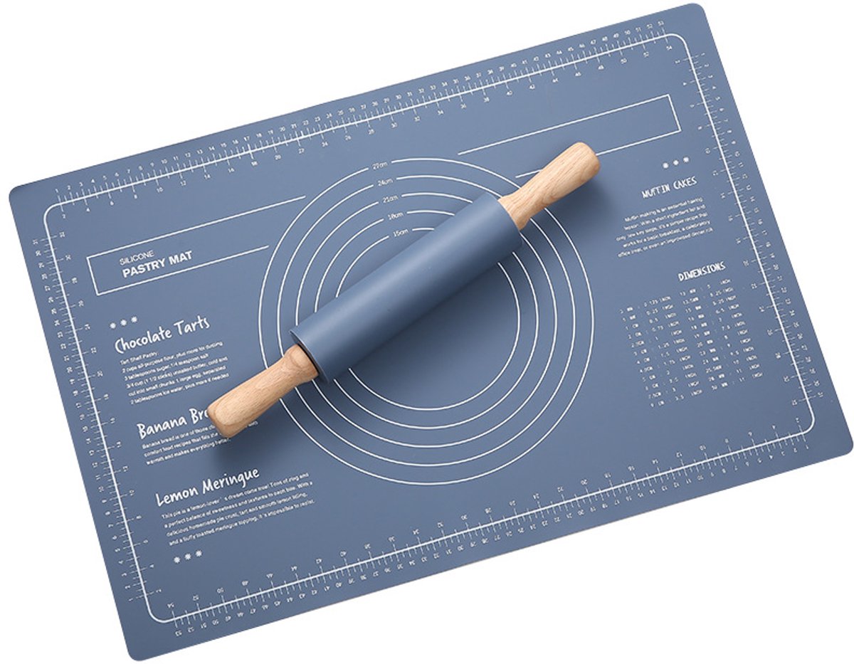 Grote siliconen bakmat, antiaanbaklaag, kneed- en rolfondantdeeg, blauw