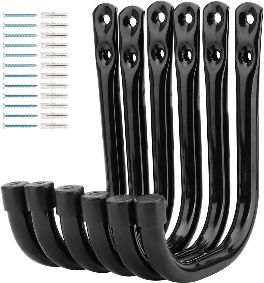 Allecto Premium - Set van 6 stevige opberg haken - 10.5 cm - Tuin gereedschap ophang haken - Draagvermogen 20 kg