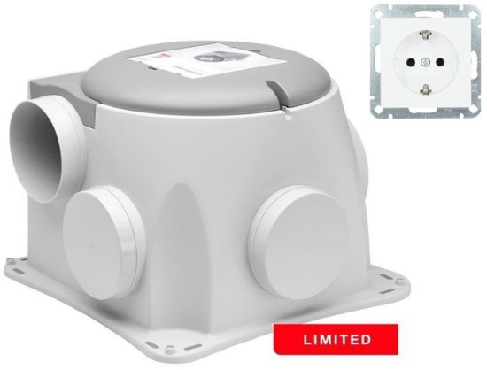 Zehnder ComfoFan Silent stille mechanische ventilatiebox 125mm randaarde stekker kunststof 386x386x281mm