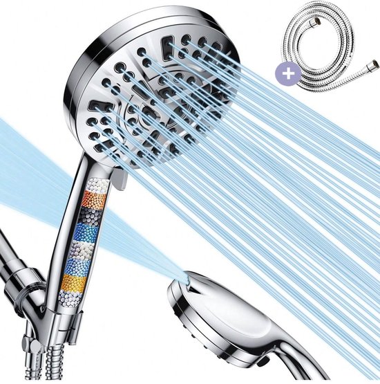 Besjaar Douchekop met Slang - Douchekop - Regendouche - Wellness - 10 Sproeistanden - Hoge Druk - Betere Huid - Handdouche - Luxe Moderne Handdouche - Waterbesparende - Chrome