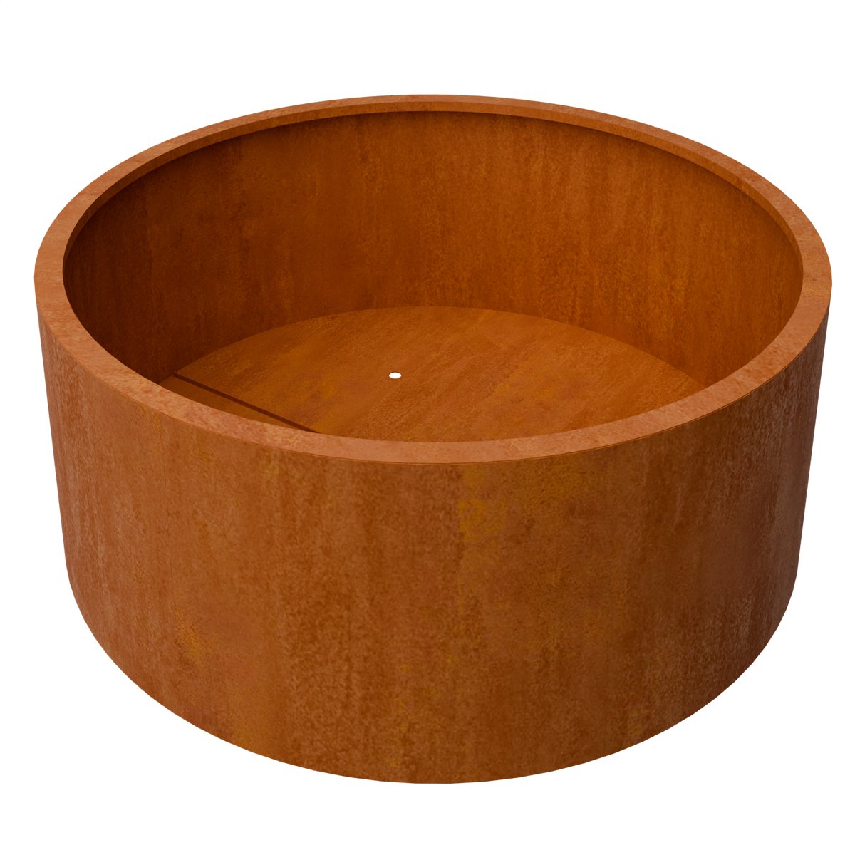 Plantenbak Ronda Cortenstaal 1500x600 (DiaxH) - Materiaaldikte 2mm. verstevigingskokers binnenkant. bodem met afwateringsgaten. Pootjes 15 mm hoog. Omplooi bovenrand 50mm