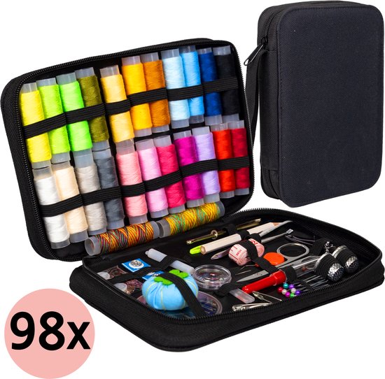 Crafts&Co Opbergbox boîte à couture – Ensemble de couture 98 pièces Machine à coudre – Fil à coudre – Kit de couture – Panier à coudre DIY