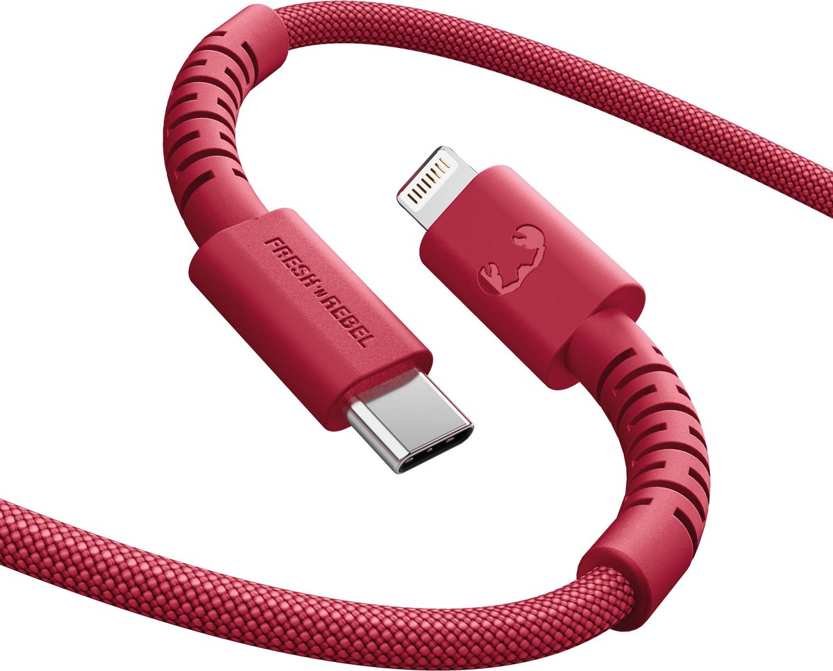 Fresh 'n Rebel Flexwave Silicone Braided Usb-c Naar Lightning Usb-kabel 2 M Berry Red