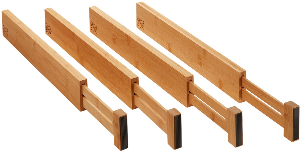 4-delig ORGA-BOX bamboe lade-indelingssysteem 430 - 556 mm lade-indeling, lade-indeling met veermechanisme
