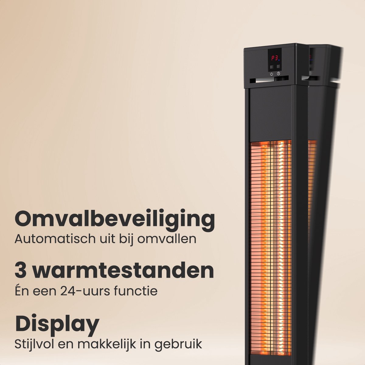 Auronic Terrasverwarmer - Infrarood Verwarming - Staand - 20m2 - Elektrische Heater - 2000W - Afstandsbediening - 3 Standen - Zwart – foto 4