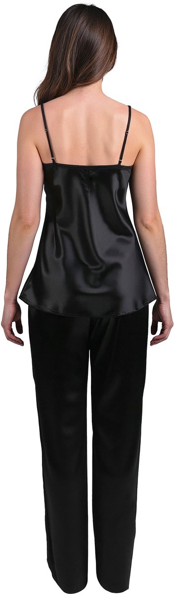 Vivisence Pyjama Set Satijn Verstelbare Bandjes Comfortabel Ideaal Voor Nachtkleding 2035, Zwart,XL