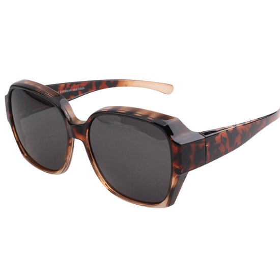 Overzet zonnebril dames - Overzetzonnebrillen - Polarized - Ontspiegelde glazen - Bruin panter - Groot montuur - Inclusief beschermhoesje