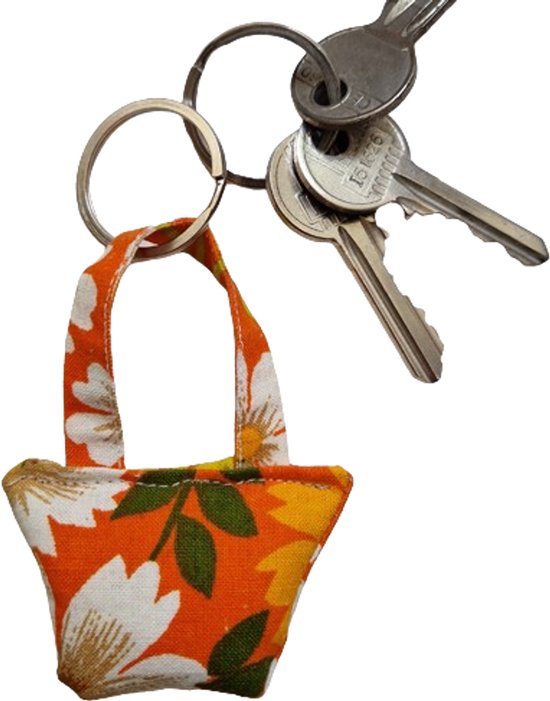 Toetie & Zo - Porte-clés - Bijou de sac - Fleurs en tissu - Oranje - Sac - Fait Handgemaakt