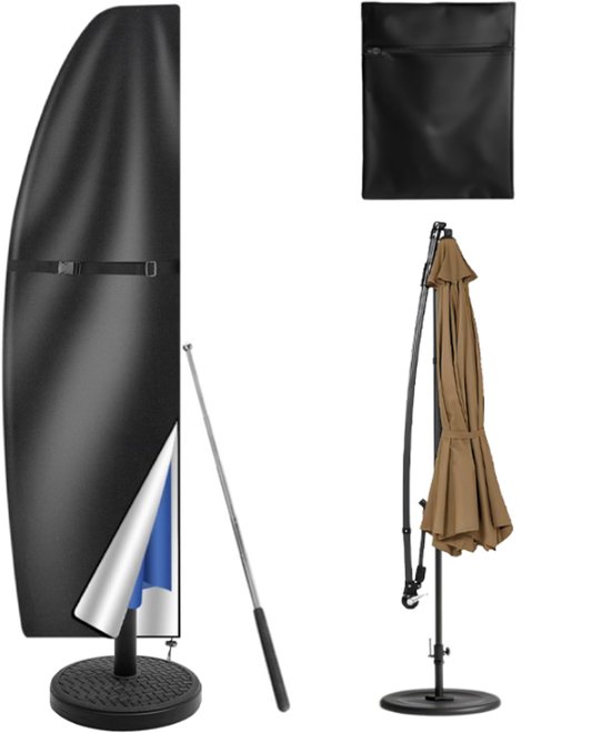 Parasolhoes - Parasolhoes voor Zweefparasol - Tot 300cm - Waterdicht - Oxford 420D - Weerbestendig Robuust - met Rits en Stok - voor Tuin, Strand, Balkon - Zwart