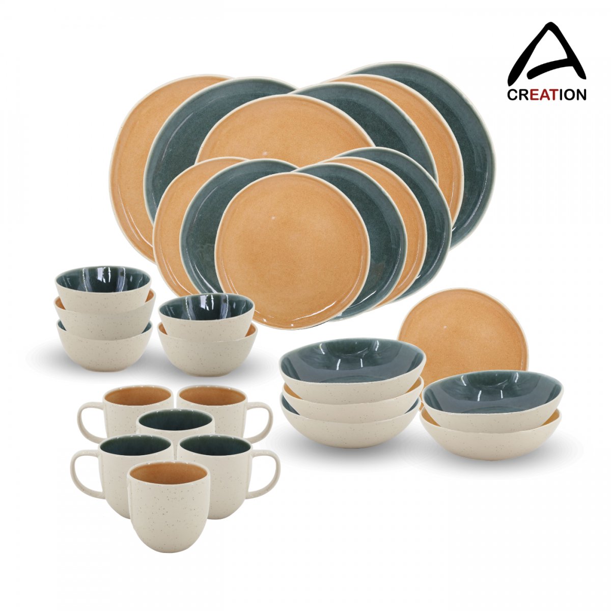 Coralia Servies 30-delig – Porselein met reactieve glazuur – Luxe tafeldecoratie in aardetinten