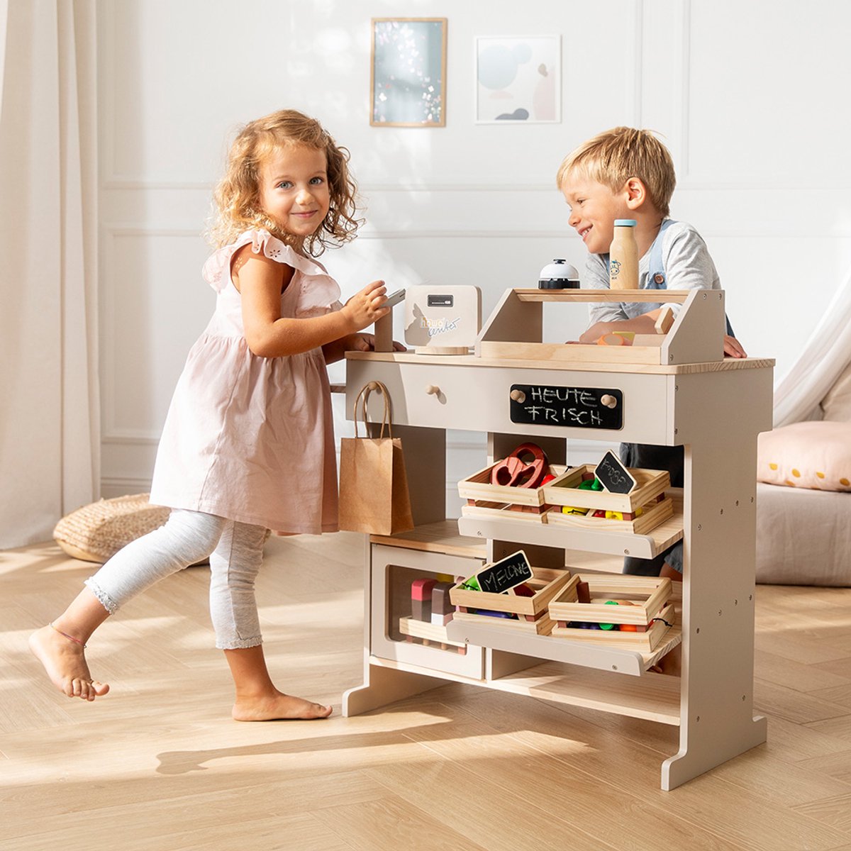 howa Speelgoed Winkeltje van Natuurlijk Hout, Beige inclusief 40 Winkel Accessoires 47559 — afbeelding 4