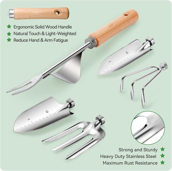 Famanu - Tuingereedschap, Heavy Duty roestbestendig tuingereedschap, tuincadeaus voor dames en heren met snoeischaar en handvat opbergtas (9-delig) — afbeelding 3