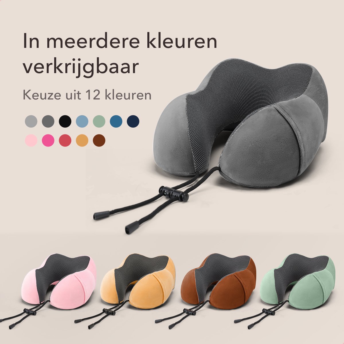 SKYCASES Travel Essentials - Nekkussen Set 3-delig - Ergonomisch Memory Foam Reiskussen met Oogmasker en Oordoppen - Ideaal voor Vliegtuig, Auto en Trein - Compact en Luxe - Apricot — afbeelding 7