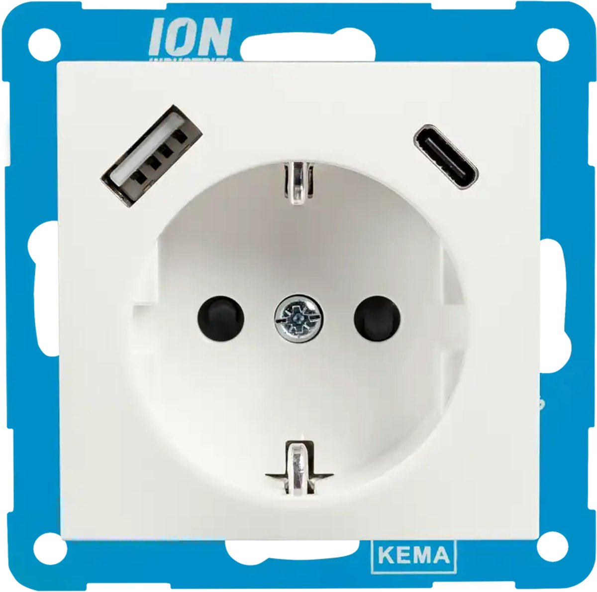 ION industries stopcontact met randaarde en USB A + USB C met kinderbeveiliging - E1 Mat Alpin Wit (10.302.415) - wandcontactdoos
