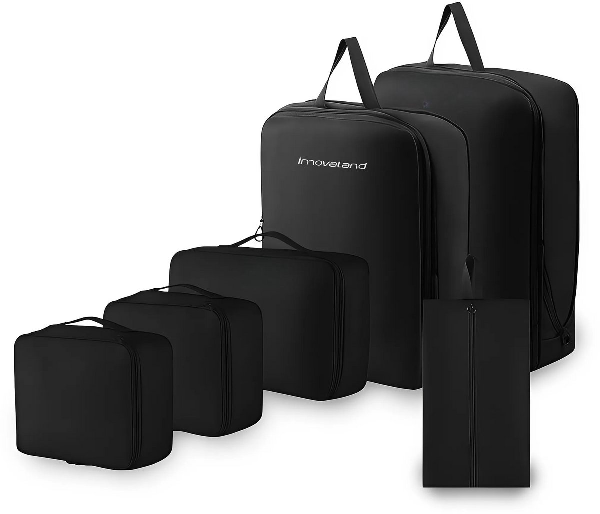 Innovaland - Packing Cubes - 6 Delige Set - Zwart - Koffer Organizer Set - Bagage Organizers - Backpack - Reiszakken Voor Koffer - Cube - Compression Cubes - Compressie Ritsen