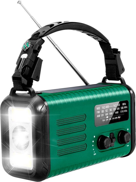 Noodradio - Solar Opwindbaar - 180 Uur Batterij - Noodpakket - Draagbare Radio - 20.000 mAh - Met Zonnepaneel - Inclusief Vuurstarter