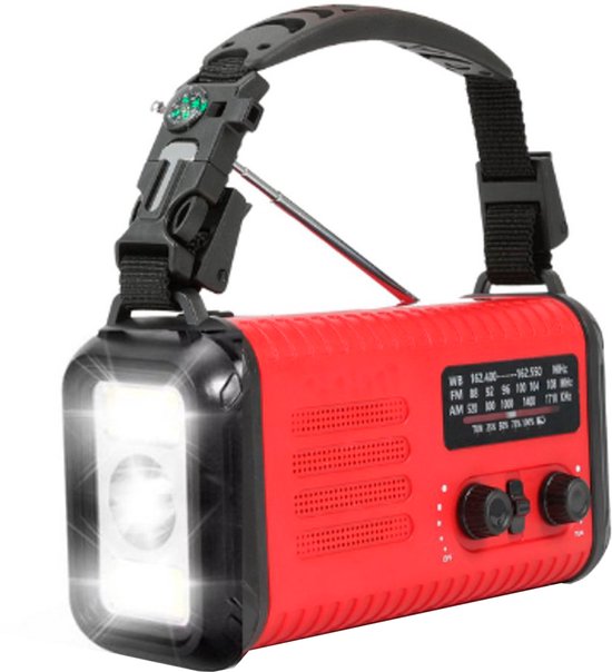 Noodradio - Solar Opwindbaar - 180 Uur Batterij - Noodpakket - Draagbare Radio - 20.000 mAh - Met Zonnepaneel - Inclusief Vuurstarter