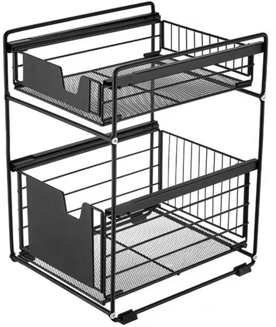 BOTC Gootsteenkast Organizer - Keukenkast Organizer - Aanrecht Organizer - Dubbel Uitschuifbaar - Aanrecht - Lade - Zwart