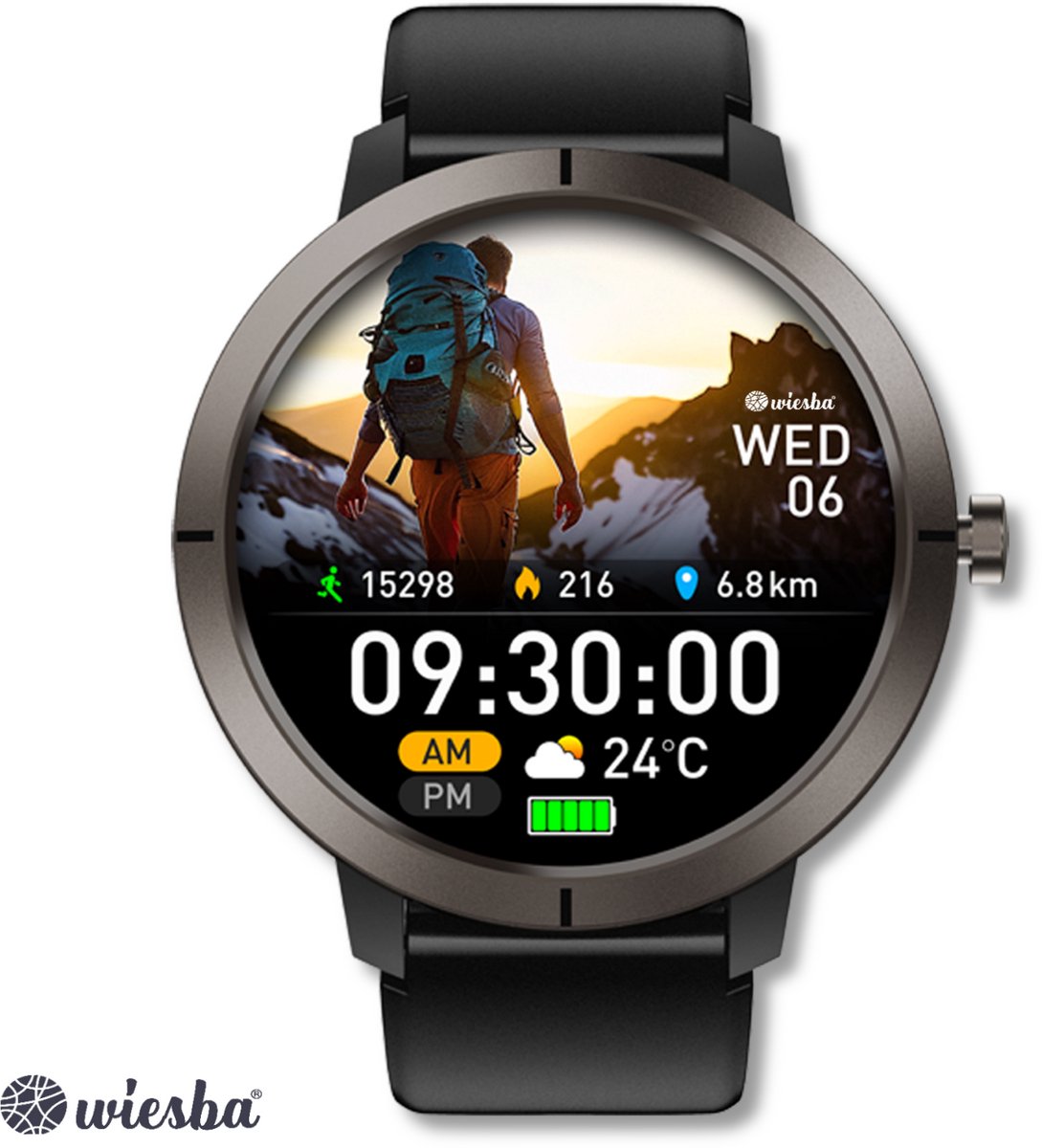 Wiesba Smartwatch Ultra-performance 76 - Sporthorloge met Hartslagmeter -Stappenteller - Sport Horloge met Belfunctie - Smart Watch Saturatiemeter - Smartwatch 1.32inch - 466*466 Resolutie - GPS - Android/iOS - Zwart