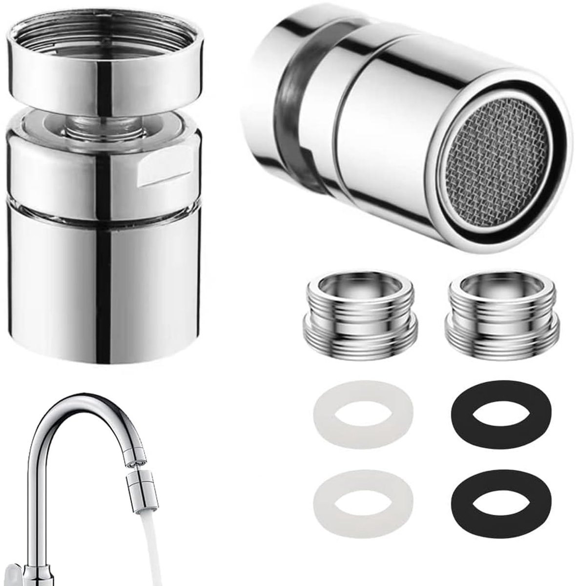 Ibenzoa® Kraanopzetstuk voor Keuken en Badkamer met Draaibare Functies, 2 Stuks, Waterbesparend en Spatwaterdicht