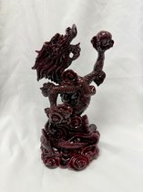 Geluksdraak met Vuurbol – Feng Shui Decoratie voor Welvaart en Bescherming 22x13cm ca.1000g kastanjebruin-rode