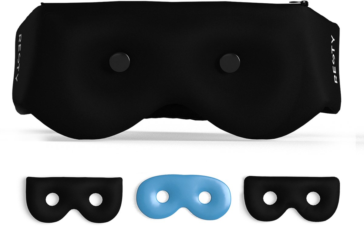 Bol.com Resty® 4-in-1 Slaapmasker – 100% Lichtdicht – Koelen/Verwarmen/Aromatherapie – 3 Inzetstukken – Comfortabele 4D-pasvorm aanbieding