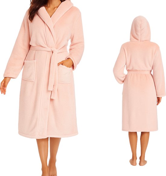 Sorprese Exclusive - Badjas - Maat L/XL - Zalmroze - Capuchon - Ultra Zacht en Warm - Microvezel - Badjas Dames - Badjas Heren - Sauna - Oeko-Tex Standard 100