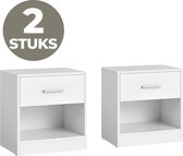 ACAZA Nachtkastjes Set van 2 - Nachtkastjes - Nachtkastjes Wit - 41 x 39 x 28 cm (H x B x D) - Nachtkast - Nachtkastjes Modern - Table de chevet - Nachtkastjes met Lade - Wit
