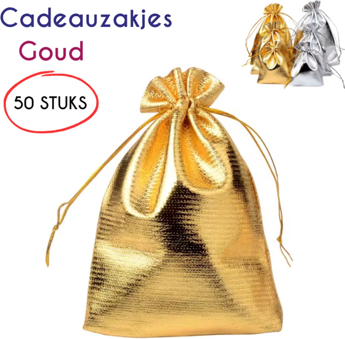 S4D® - Cadeauverpakkingen - Luxe Cadeauzakjes - Geschenkzakjes - uitdeelzakjes - 50 STUKS! - 10x15 CM - Goud - Maak Van Ieder Cadeau Een Waar Kunstwerk