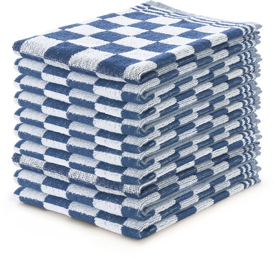 LINNICK Keukendoeken Set Blok Blauw – 50x50 – Set van 10 – Geblokt – Blokdoeken – 100% katoen – Keukendoek – handdoeken