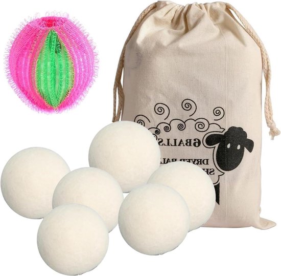 Allecto Plus - 6 stuks Drogerballen van Natuurlijke Wol voor Zacht en Wollig Wasgoed - Met Opbergtas