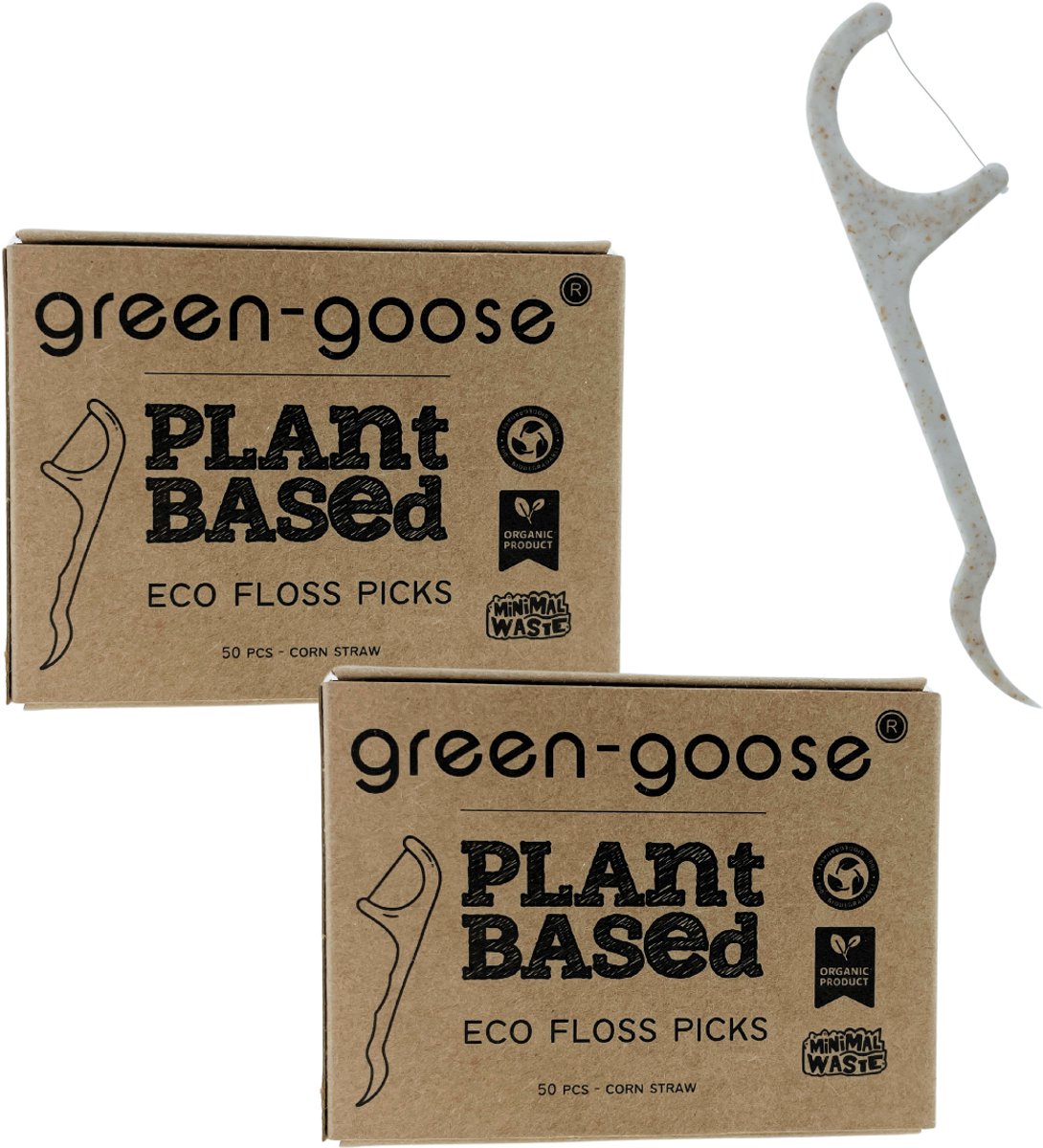 green-goose® Bio-Based Flossers - 100 Stuks - Gemaakt van Plantaardig Materiaal - Bioplastic Flosdraad voor Kinderen - Plantbased, Duurzaam, Ecologisch, Biologisch Afbreekbaar